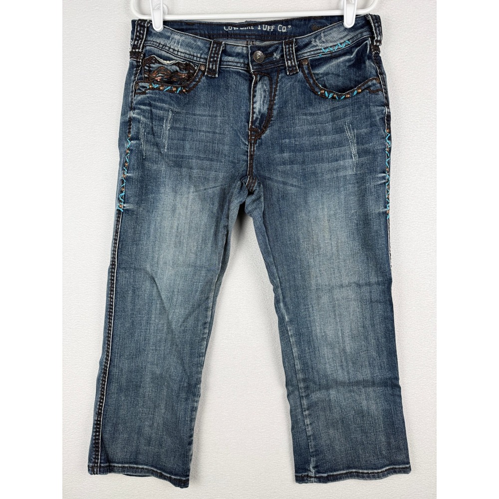 Cowgirl Tuff Co Jeans Womens 32 Blue Copper Bling Embellished Capri JCPBLC